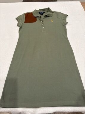 Ralph Lauren Olive Polo Midi Dress with Brown Shoulder Patch